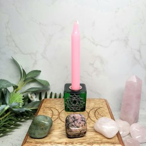 Spell candle holder - Green Glass Heart Chakra
