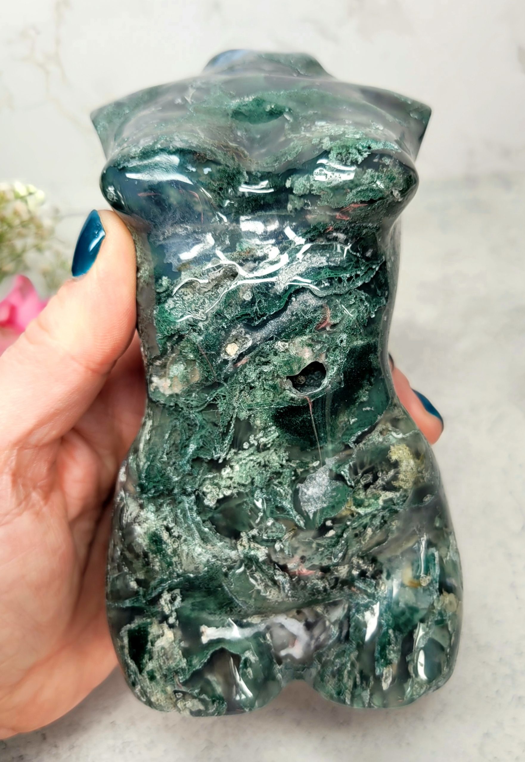 Large Female Body - Green Moss Agate 14cm, 930g - Image 2