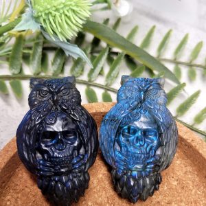Labradorite Owl & Skull Carving