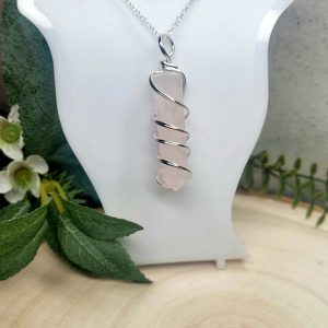 Rose quartz spiral pendant