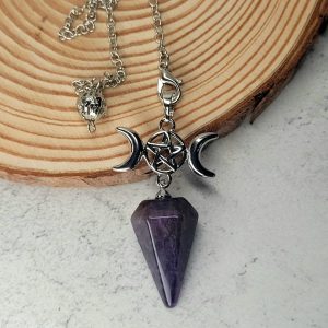 Triple-moon Amethyst Pendulum