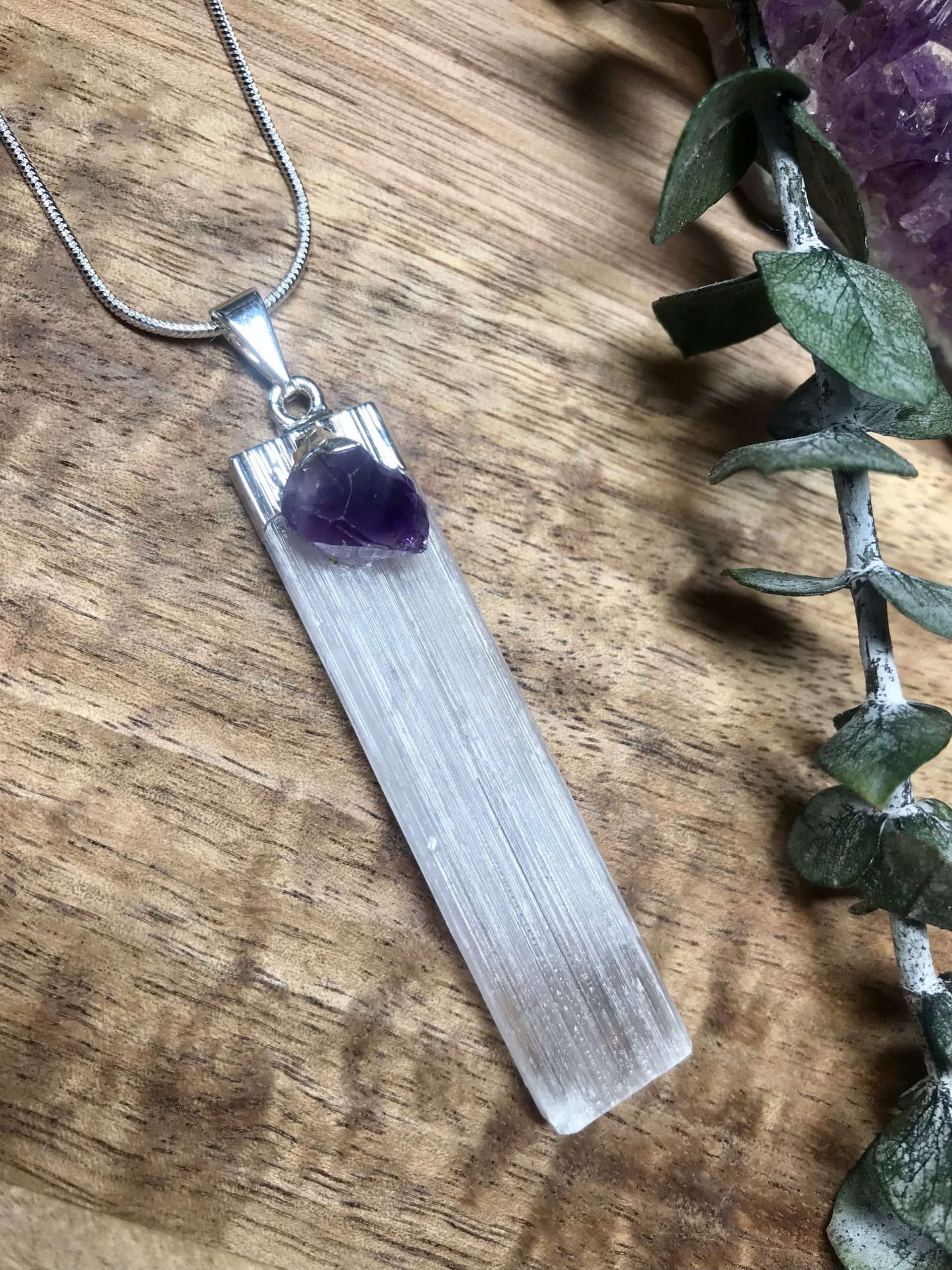 Selenite and Amethyst pendant-4cm-5.5cm - Image 3