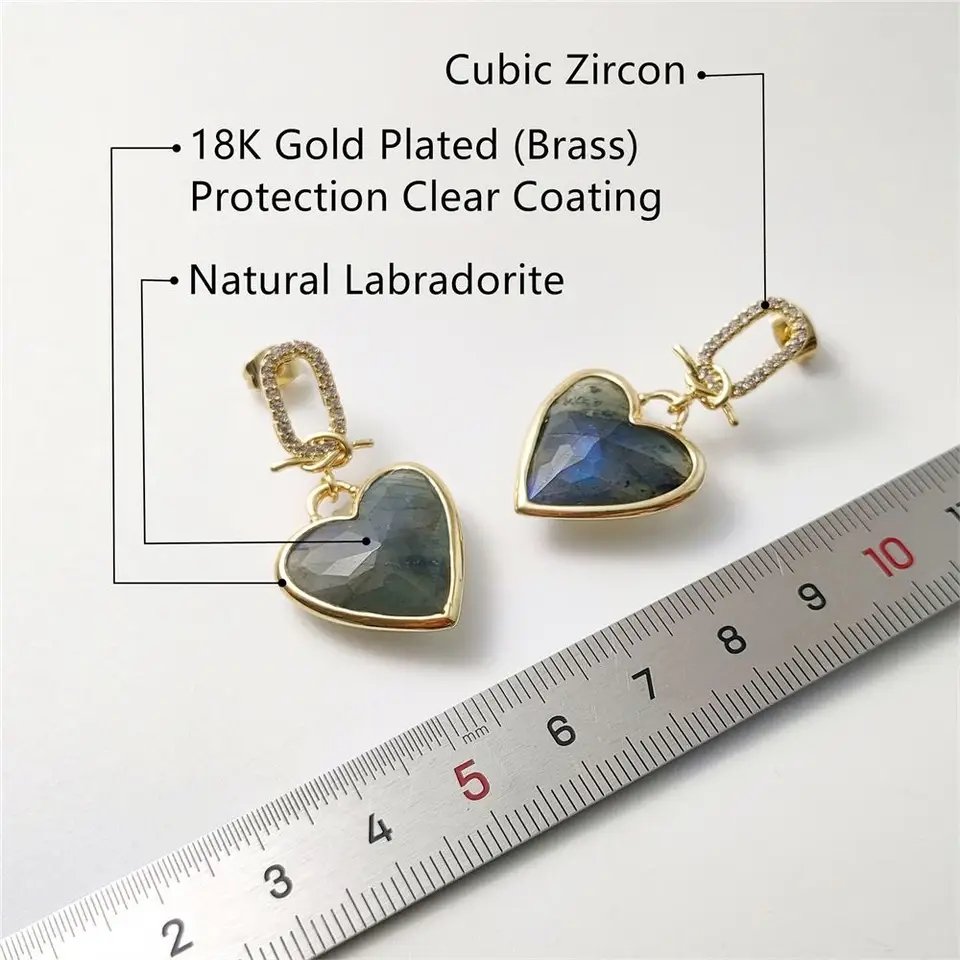 Labradorite heart earrings - Image 3