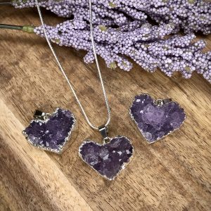 Amethyst cluster heart pendant